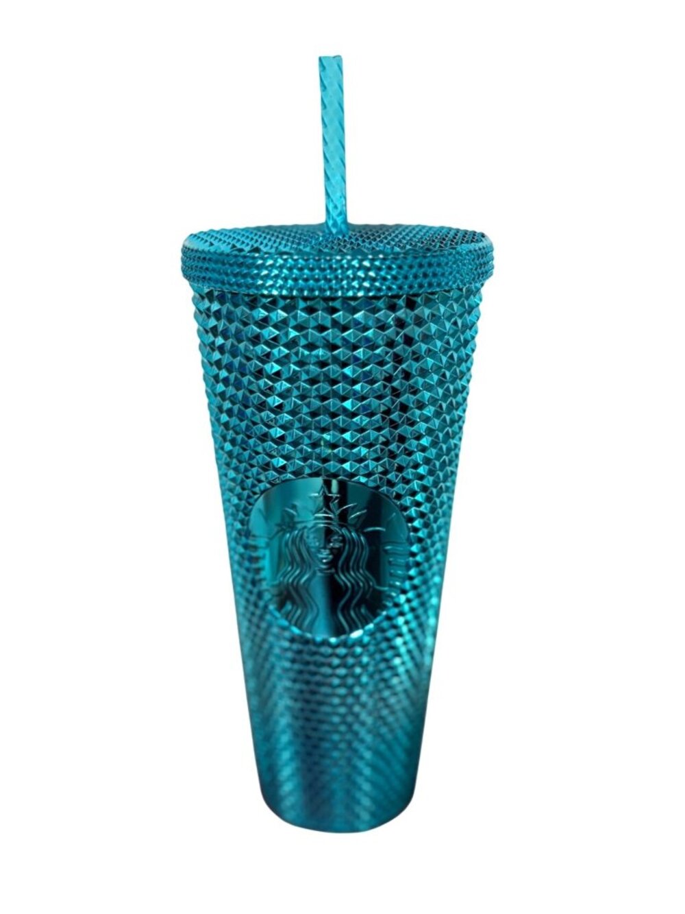 Starbucks Blue 24 oz Metallic Textured Tumbler Cup Mug Hot Cold With Straw
